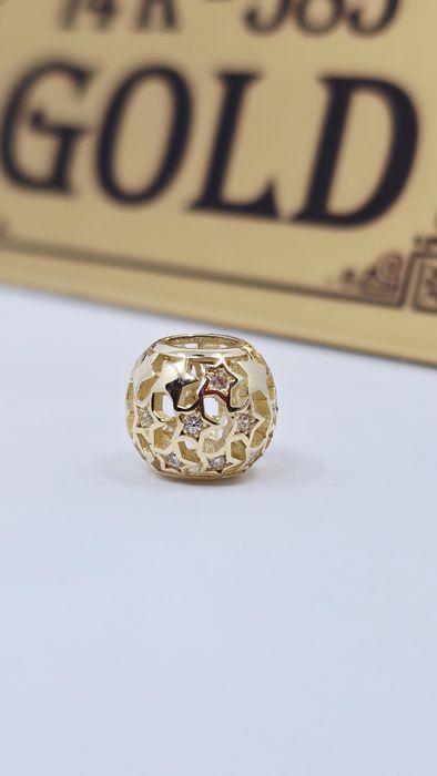 Złoty charms ażurowa kulka próba 585 14k