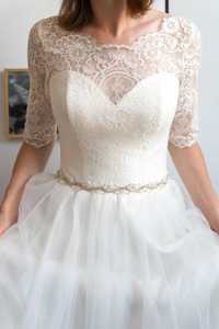 Piękna suknia ślubna ecru regulowany gorset rozmiar S-L