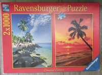 Puzzle 2 x 1000 Ravensburger plaża zachód słońca morze palma