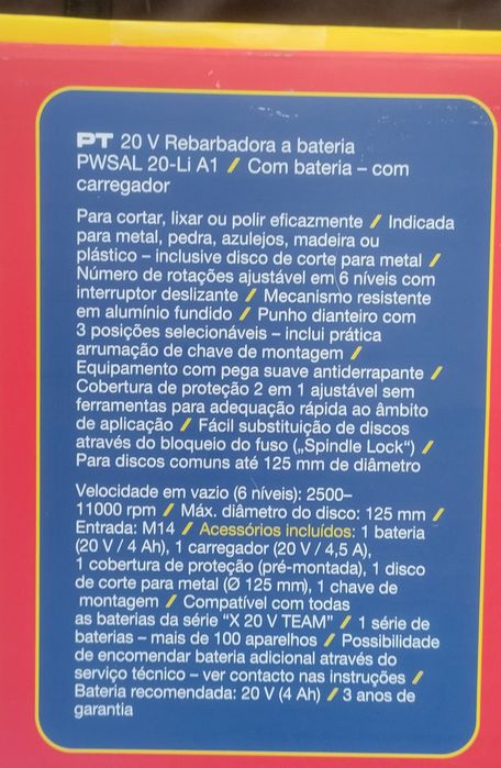 Rebarbadora a bateria Parkside 20v com bateria 4Ah