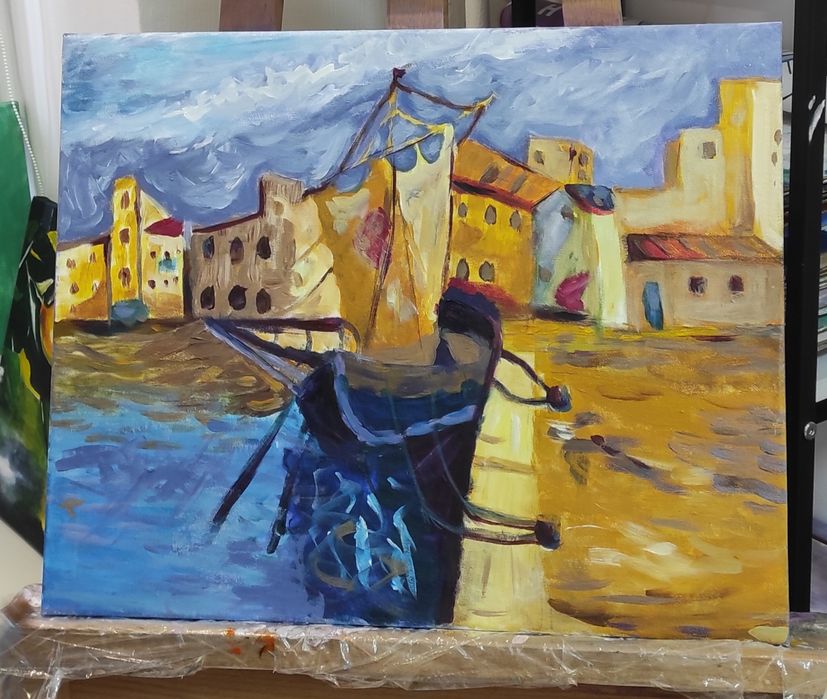 картина холст, масло, корабль, гавань, похож на пейзаж Vincent van Gog