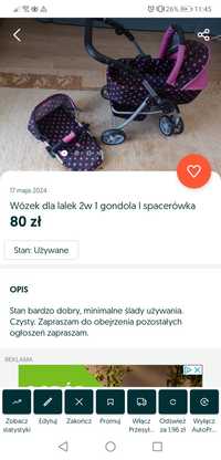 Wózek dla lalek 2w 1