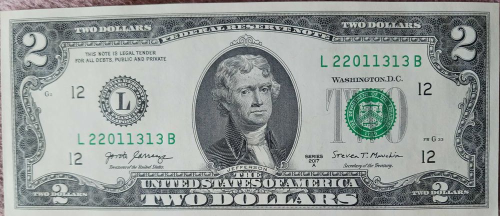 2 $ USA 2017 r. seria A-men. L San Francisco-California-mennicze