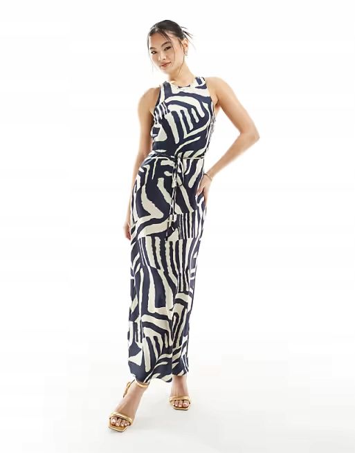 River Island 44 Xxl Wzorzysta Sukienka Zebra Print Bias Midi D1324