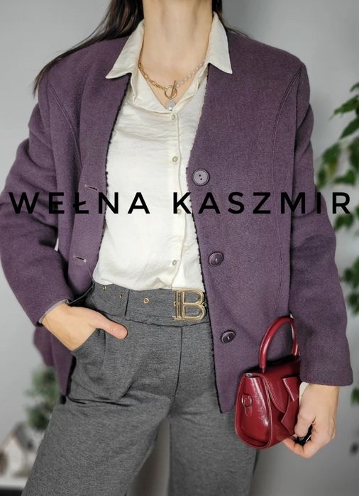 Nowa śliwkowa marynarka damska żakiet wełna kaszmir premium 2XL 3XL