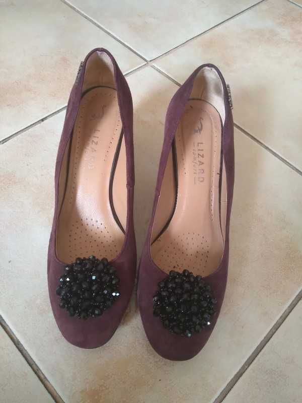 Buty na obcasie eleganckie Lizard polskie zamsz skórzane