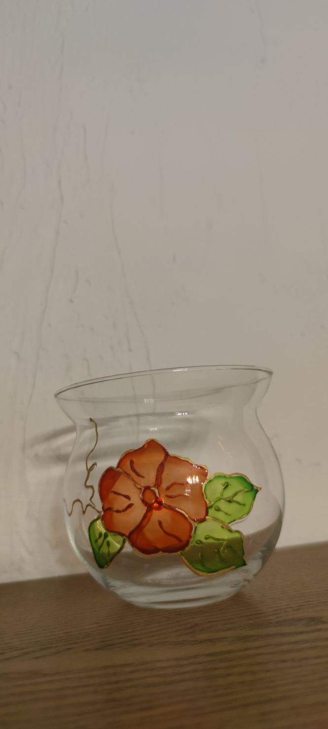 Stara szklana miseczka/wazonik ręcznie malowana