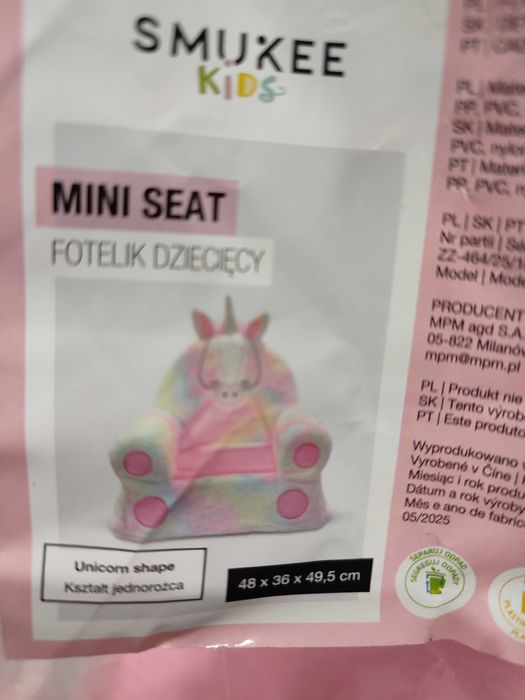 Fotelik dziecięcy jednorozec smukee
