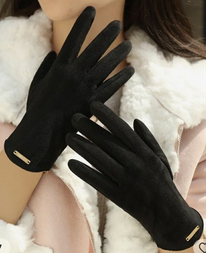 Rękawiczki damskie cieplane zimowe czarne złote r.M/L