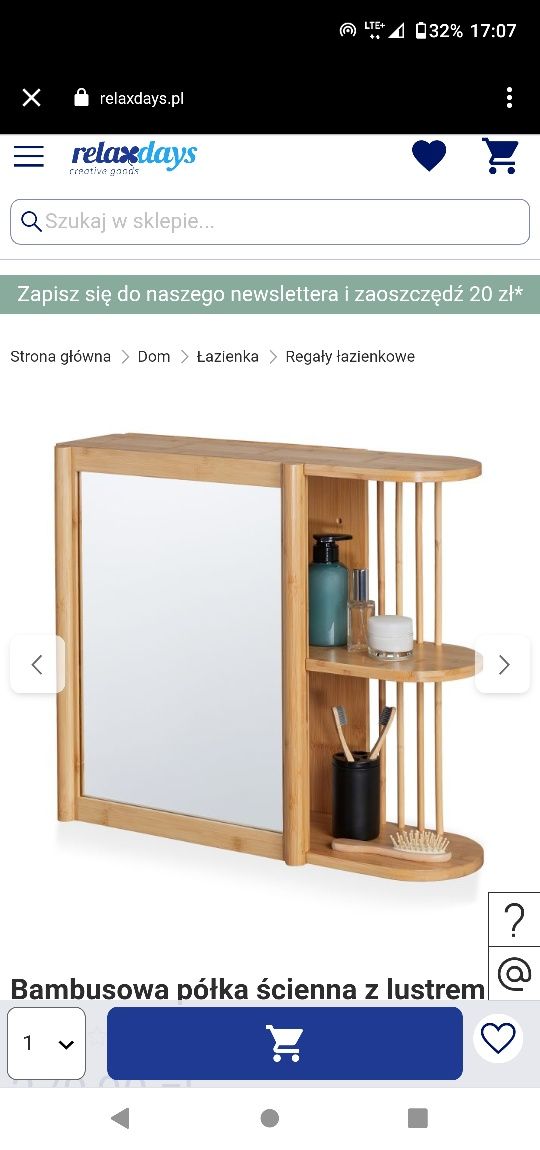 Bambusowa półka z lustrem 53x62x20
