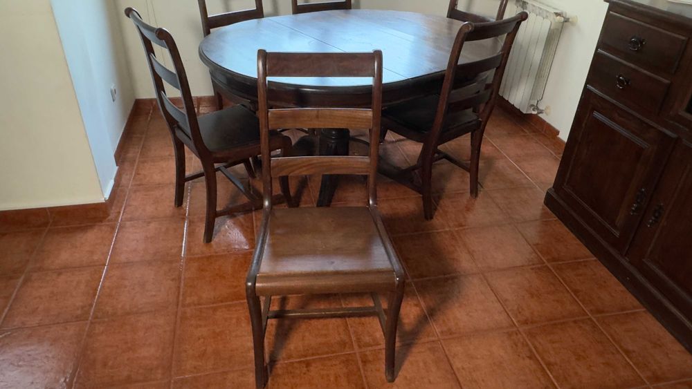 Conjunto de mesa de jantar com 6 cadeiras (Vintage)