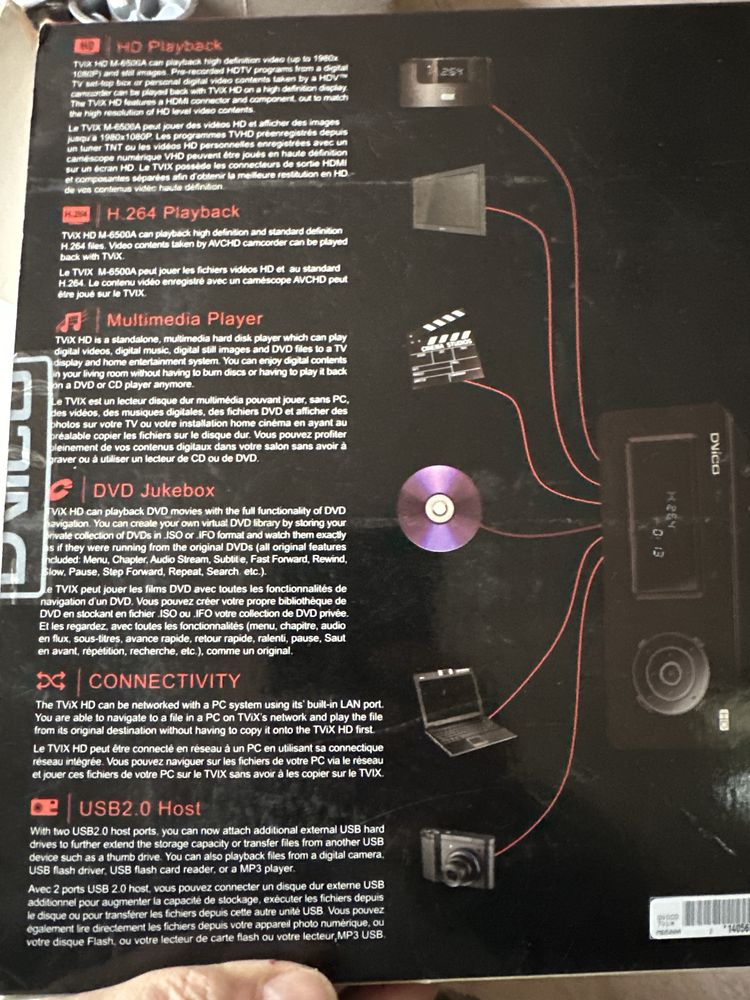 Wysokiej klasy odtwarzacz multimedialny HDD HD DVico Tvix