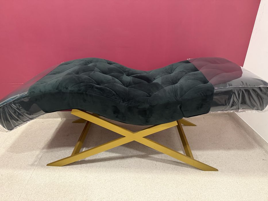 Łóżko kosmetyczne/ fotel– butelkowa zieleń + złote nogi