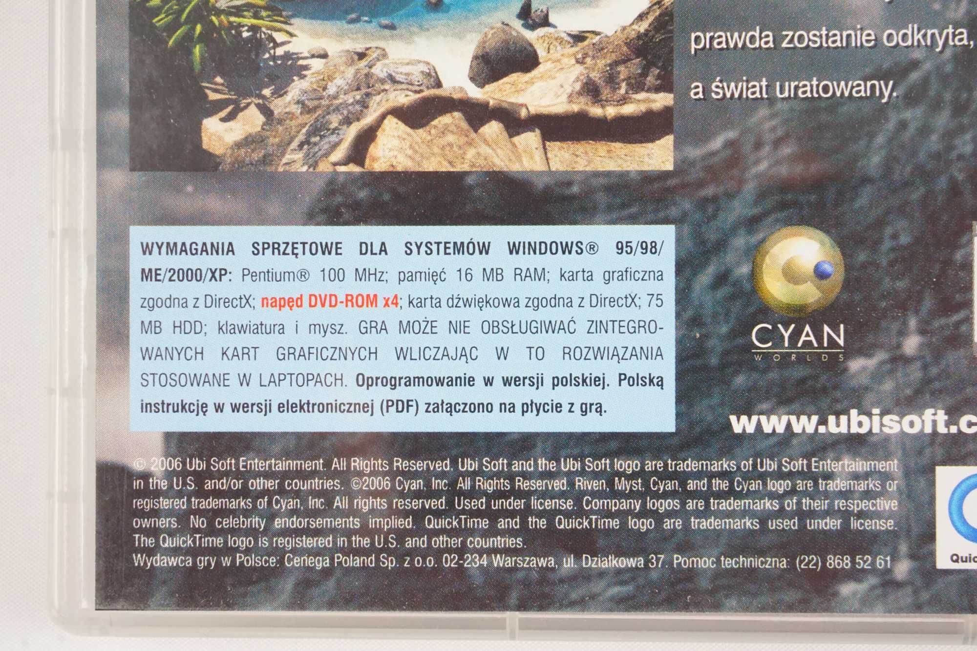 Riven The Sequel To Myst Gra Komputer Pudełko PC DVD 1997 Rok