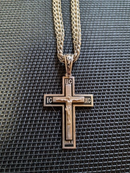 Срібний чоловічий ланцюжок хрестик печатка набір