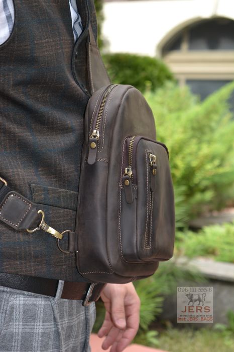 Шкіряна сумка бананка на плечо чоловіча мужская нагрудная кожаная кожа