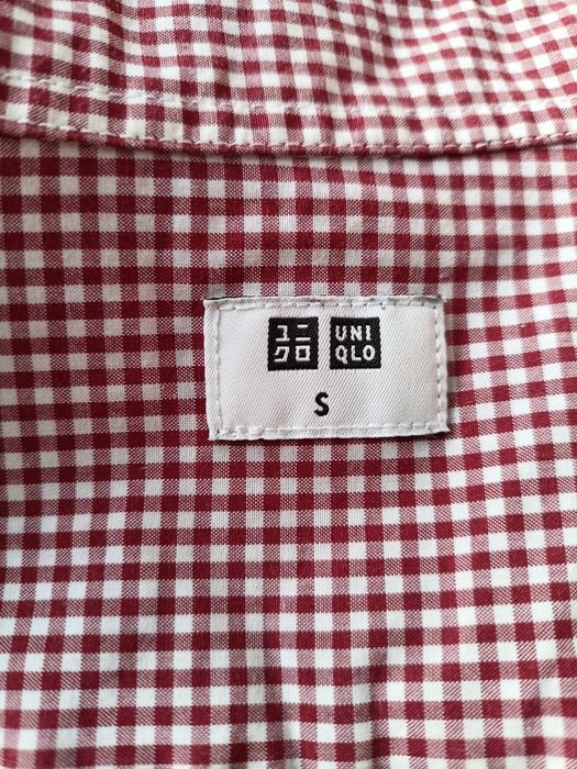 Koszula unisex w biało-bordową drobną kratkę Uniqlo 100% bawełna