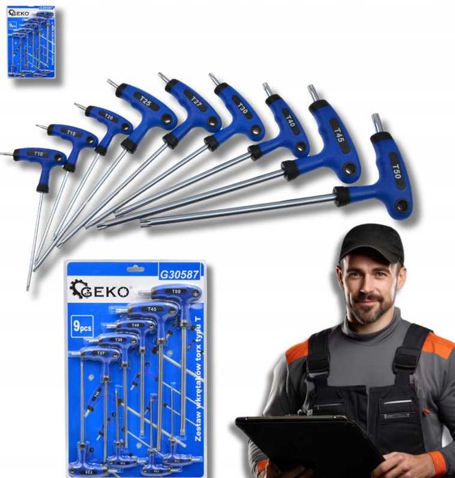 Набір T-подібних викруток Torx з 9 шт Geko G30587 T10-T50