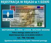 REJA 24 - Rejestracja w 1 dzień - łódka, motorówka, łódź, skuter wodny