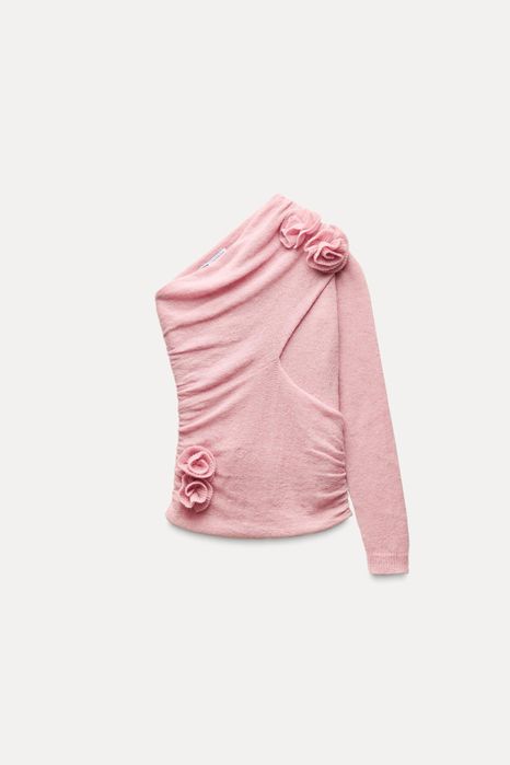 Асиметричний светр топ на одне плече з трояндами zara