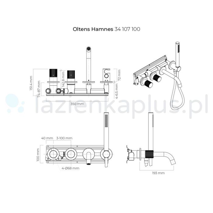 Oltens Molle Chrom bateria podtynkowa 4 otworowa