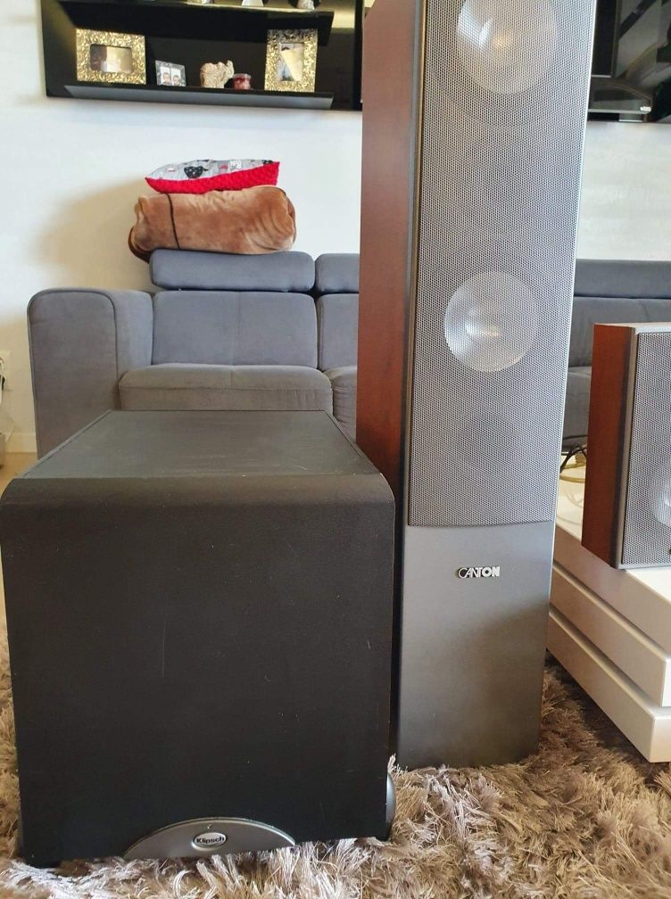 Sprzęt grający Denon, głośniki Canton i Subwoofer Klipsch