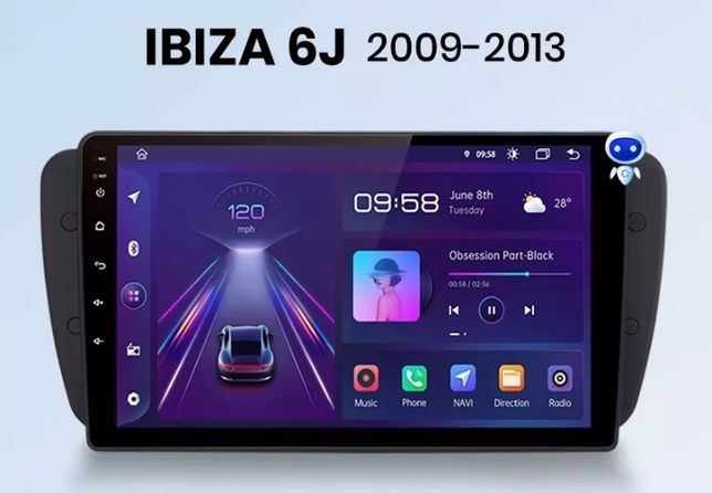 Auto Rádio Android GPS Seat Ibiza 6j Anos: 2009 a 2013 Novo Aro Inclui