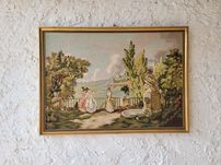 Gobelin oprawiony w drewnianą złoconą ramę retro