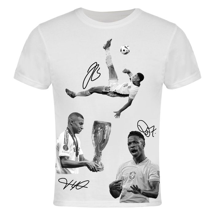 Koszulka real madryt vini mbappe bellingham prezent nadruk biała baweł