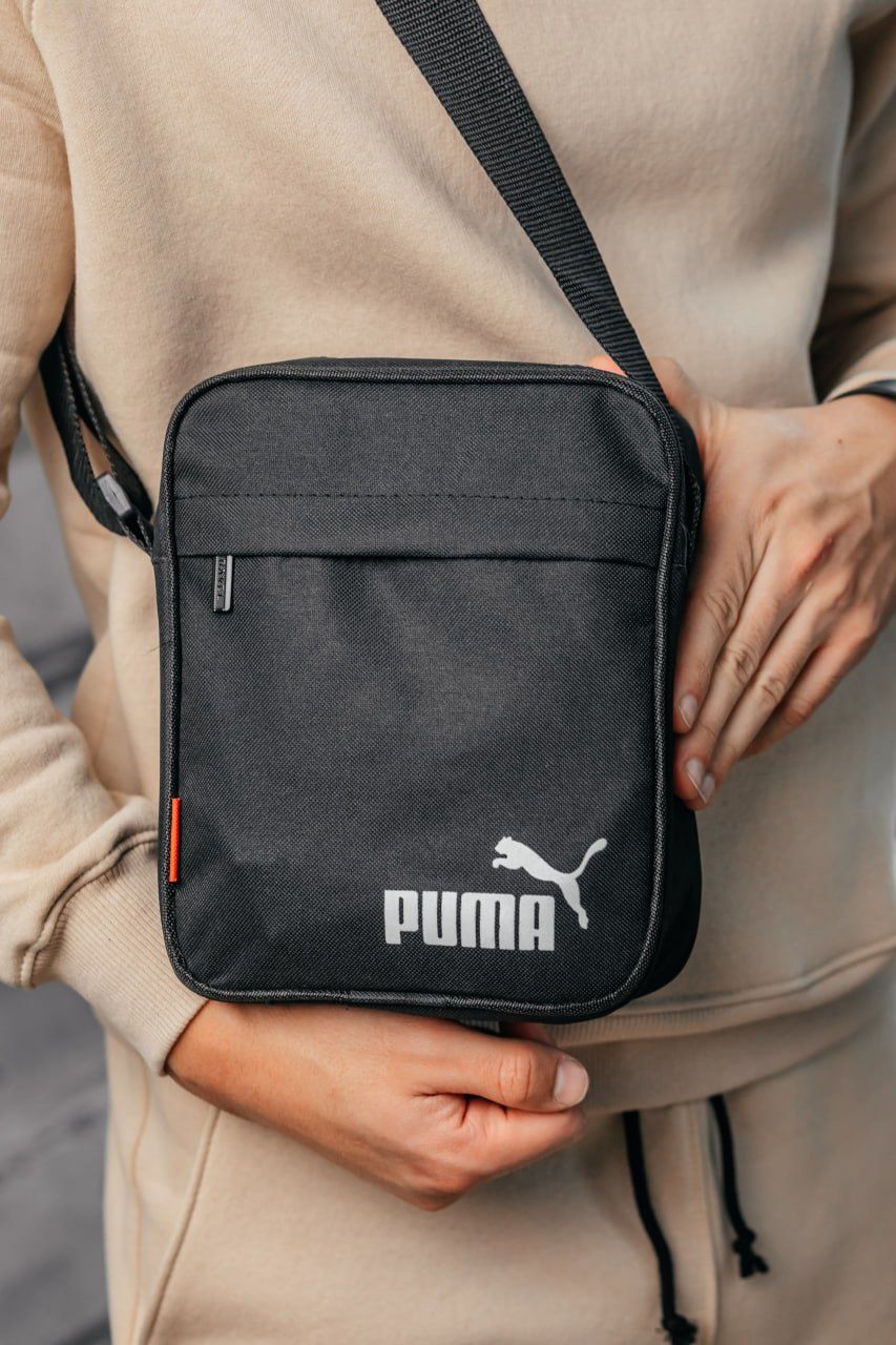 Текстильная барсетка puma черная, мужская сумка через плечо пума