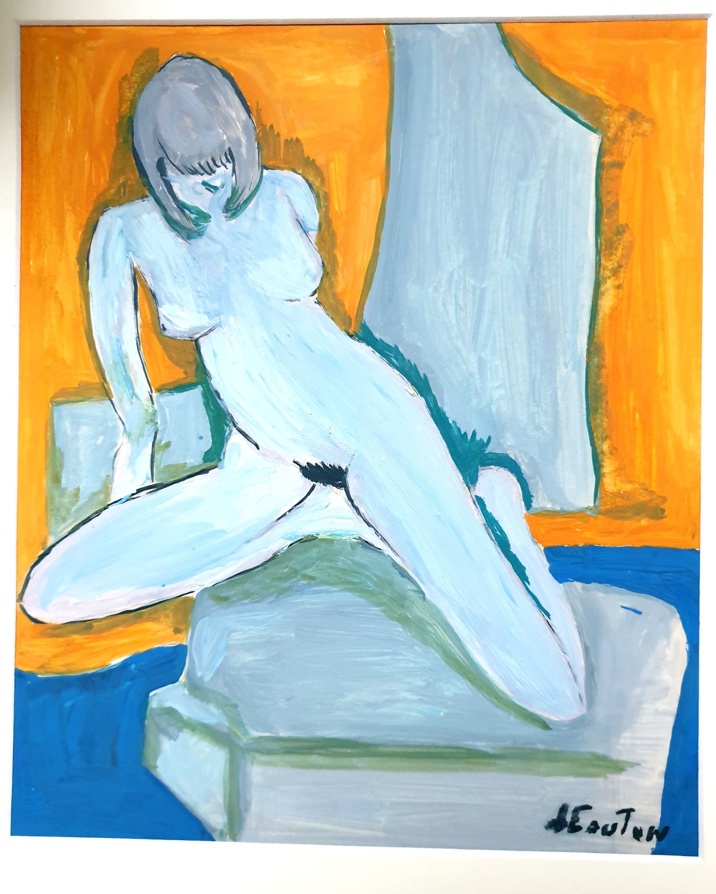 Nu - pintura em guache assinada com passepartout
