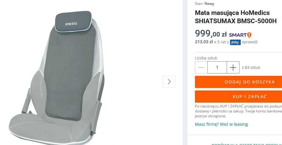 mata, nakładka masująca Shiatsu MAX Massager, HoMedics