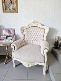 Fotel tron ludwik barokowy kremowy