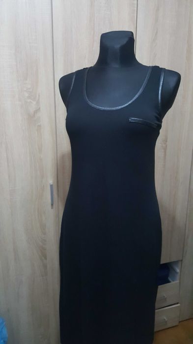 Sukienka długa ze skórzaną wstawką L/XL