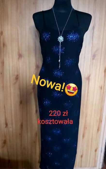 Piękna wieczorowa sukienka PREMIUM z cekinami w gwiazdy, 40,-26%