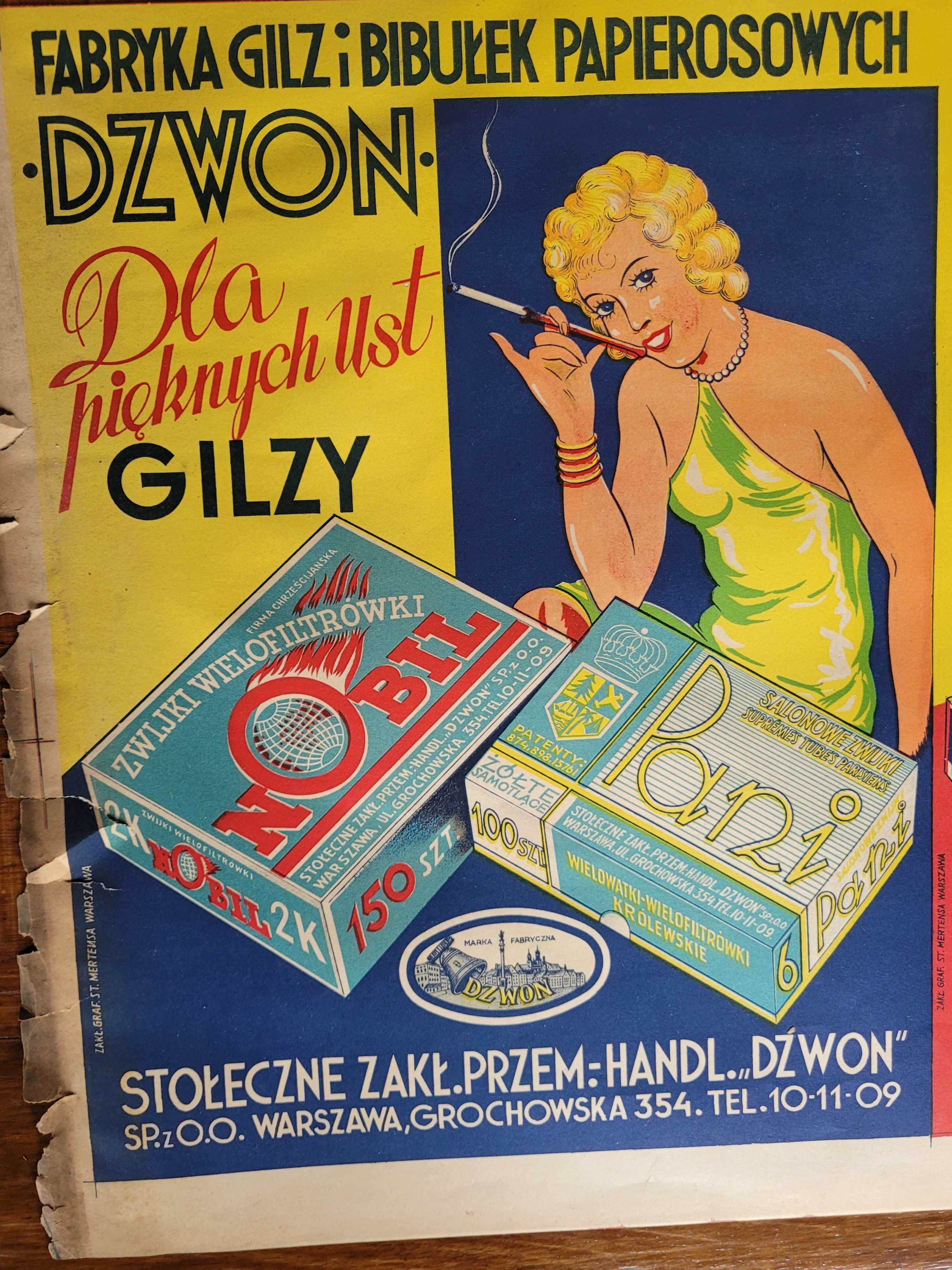 Stary przedwojenny plakat Fabryka Gilz i Bibułek Warszawa