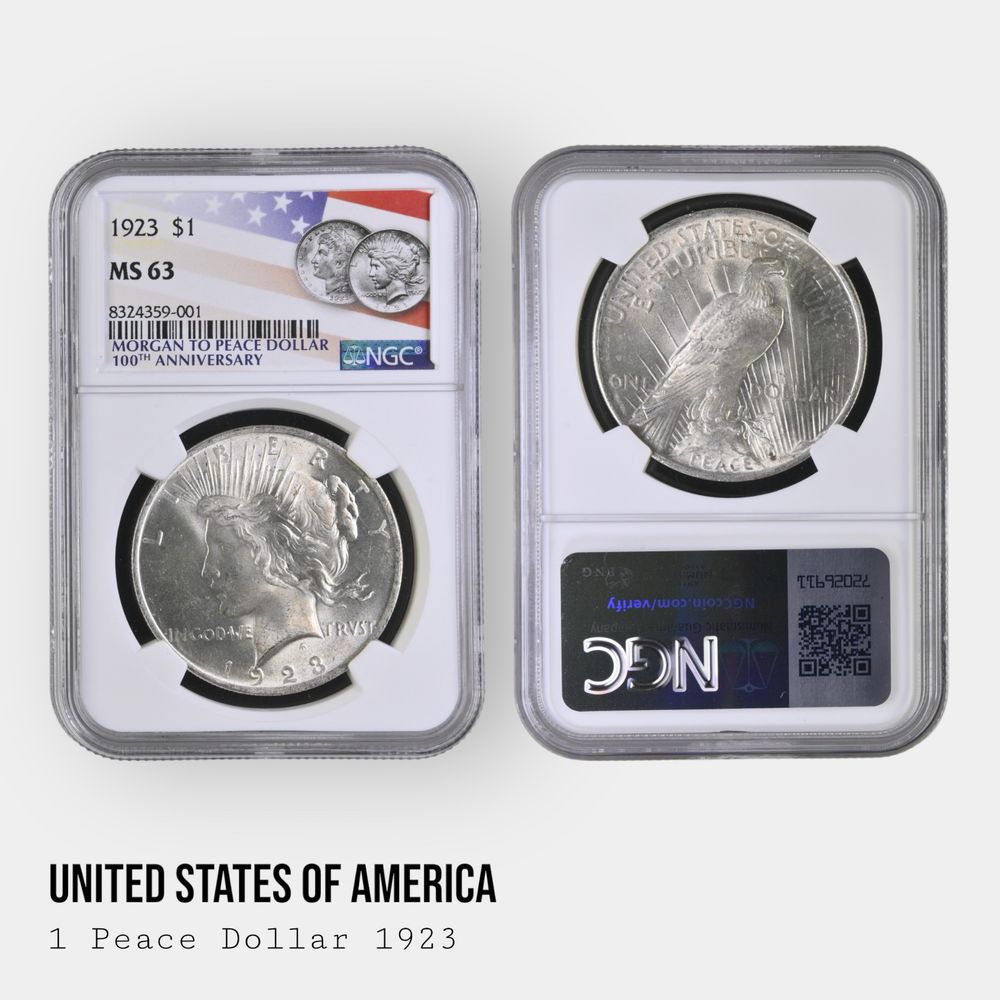 Срібна монета долар Мирний США $1 слаб NGC  UNC BU MS62 MS63 опт