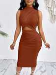 Sukienka Midi Sexy Dopasowana Z Wycięciem W Talii Casual Shein S 36