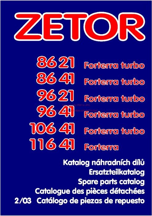 Katalog części Zetor od 8621, 8641 do 11641
