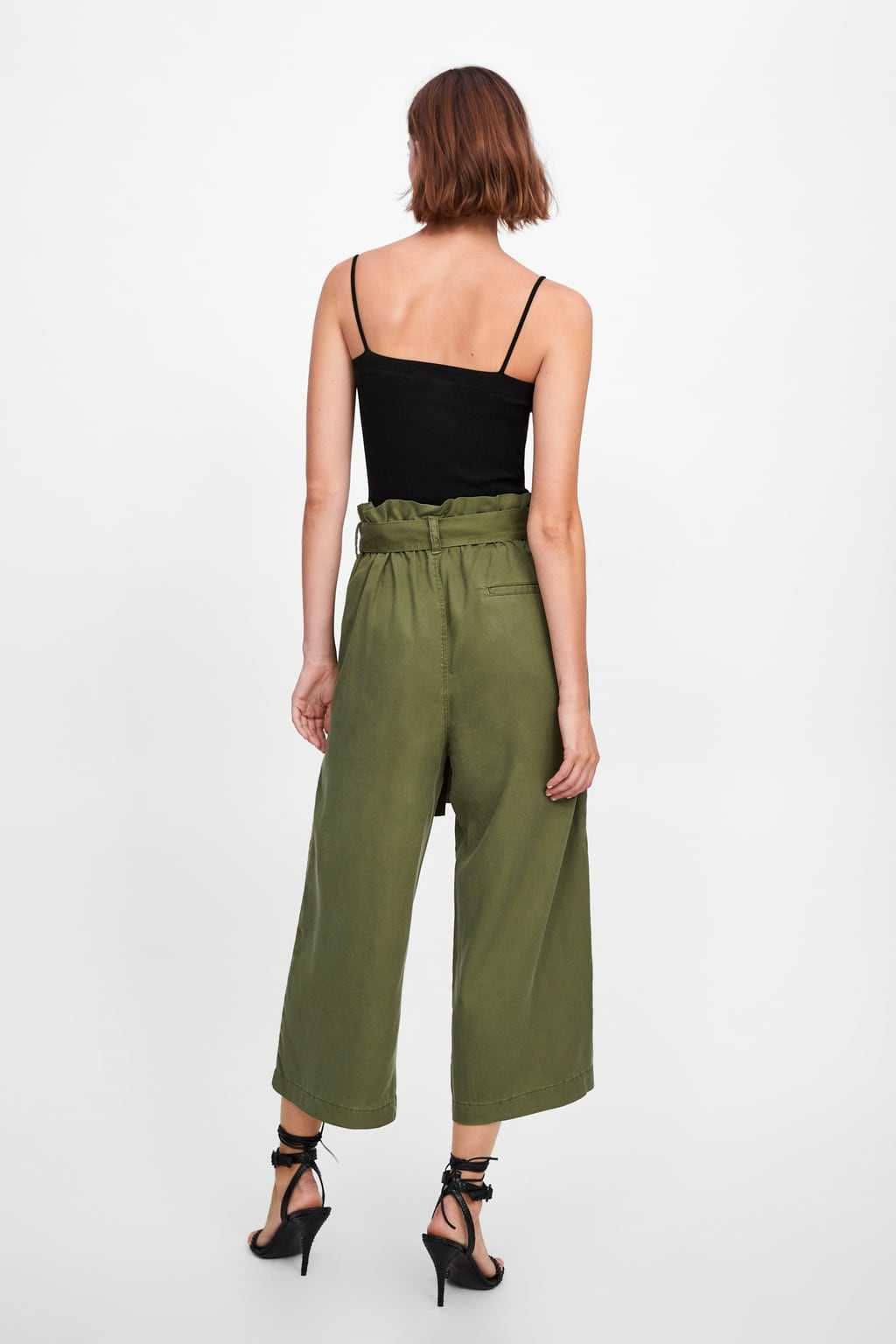 Calças culotte verdes com cinto Zara T: S