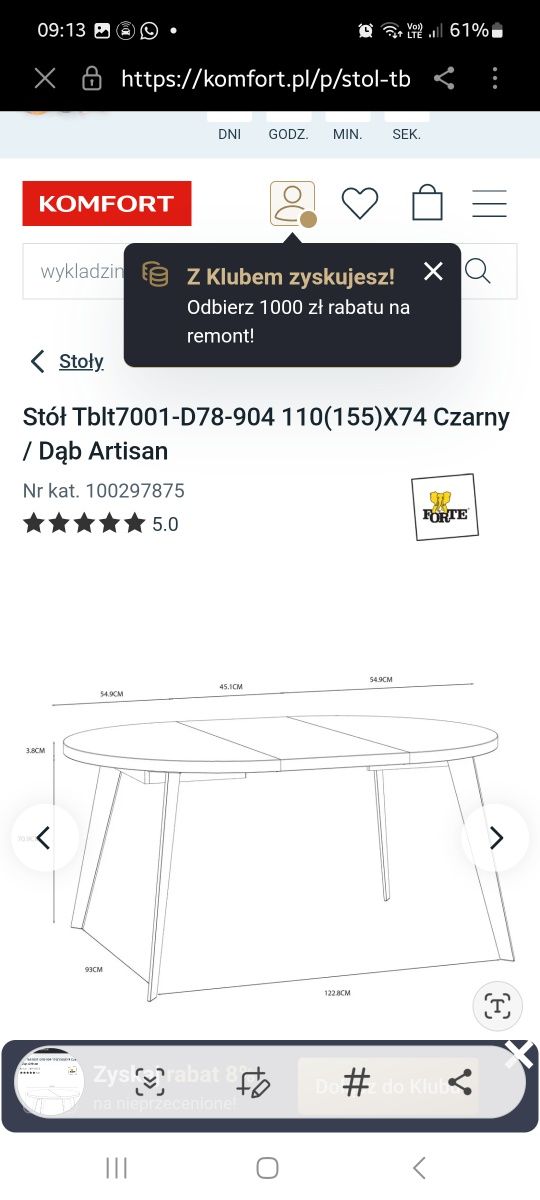 Stół okrągły rozkładany