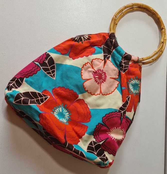 Wow torba z bambusową rączką do ręki styl retro vintage boho hippie