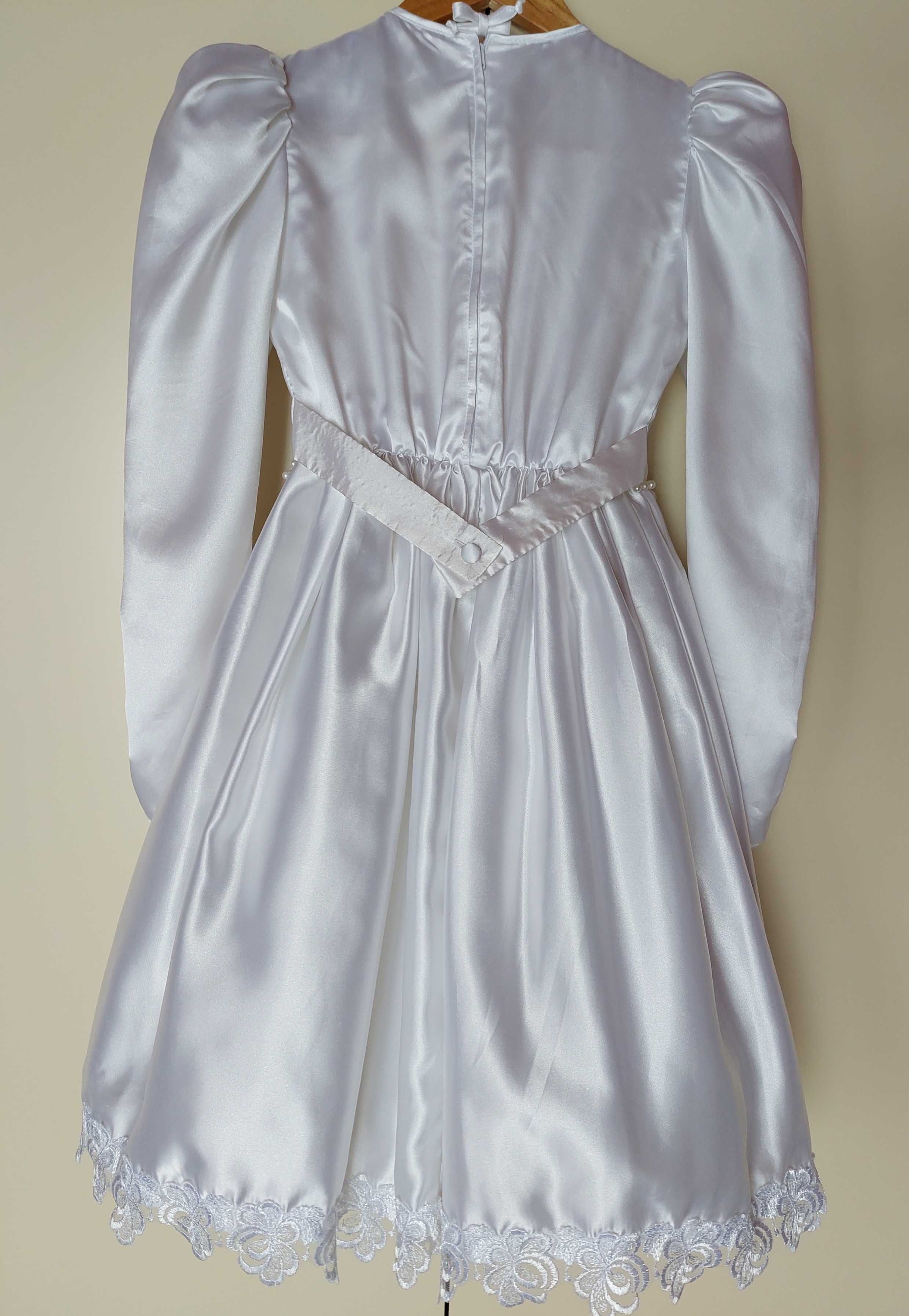 Sukienka komunijna krótka perełki długi rękaw z dodatkami alba komunia