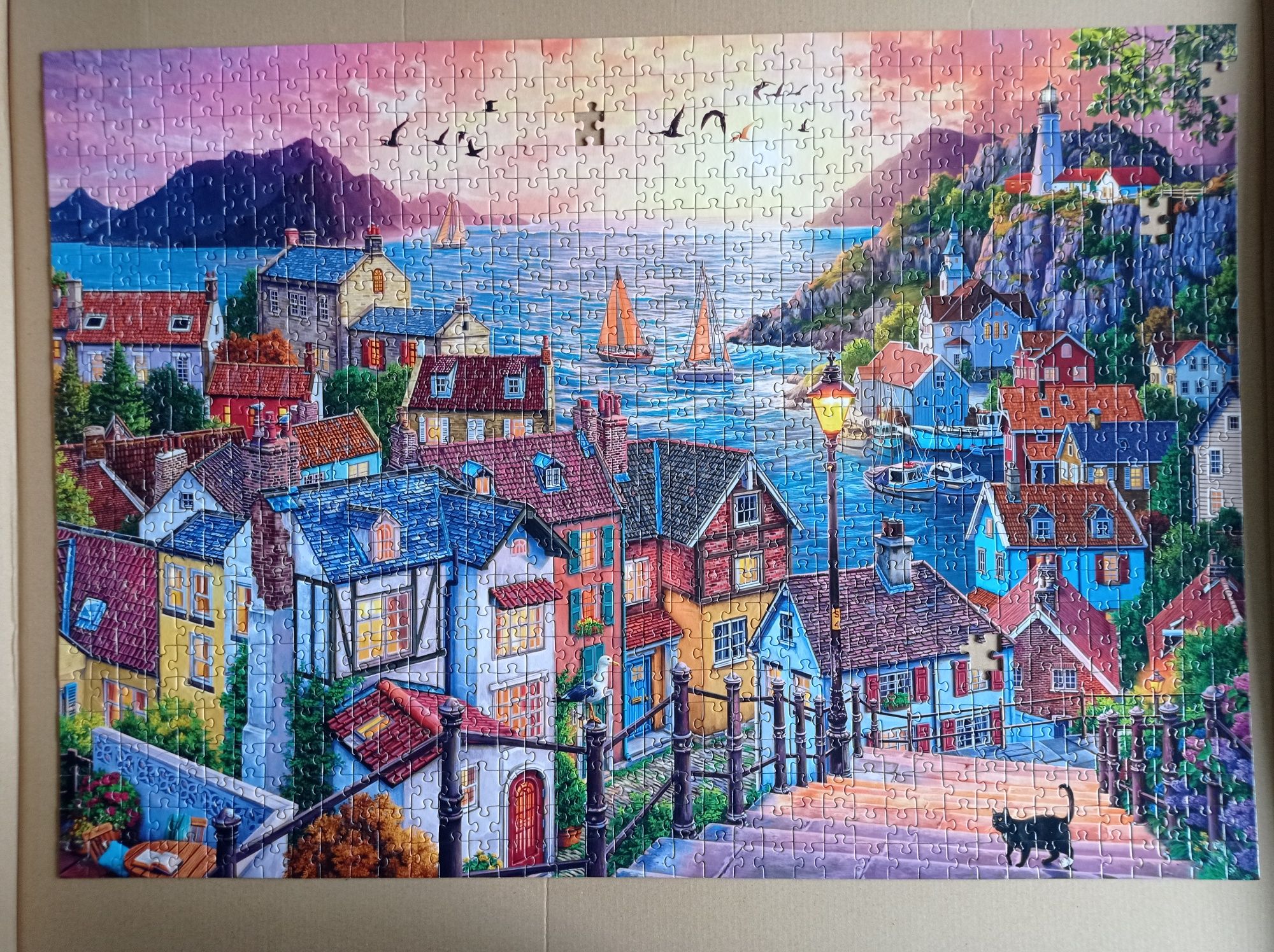 Puzzle Corner Piece 1000, Coastal Town at Sunset