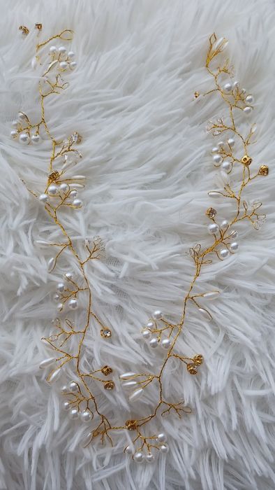 Złoto-biała ślubna ozdoba do włosów