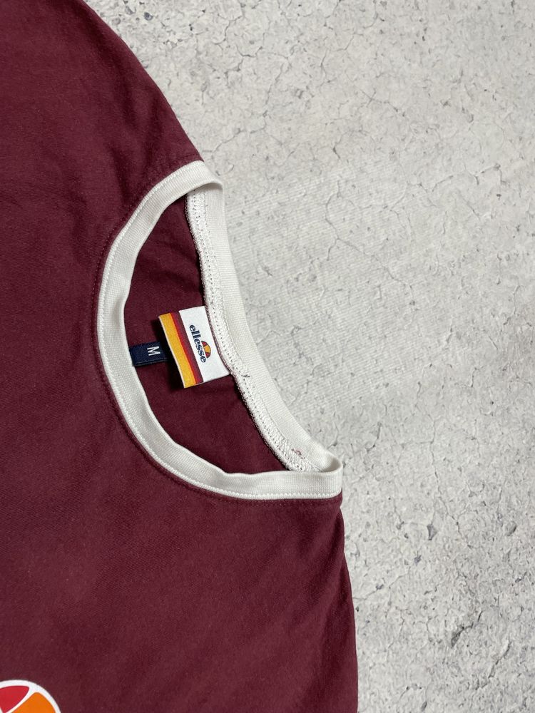 Мужская Бордовая Футболка Ellesse Оригинал Размер S-M С Лампасами