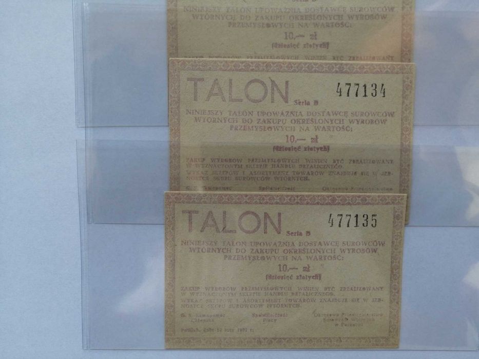 Talon PRL 10zł, 20 zł Pamiątki PRL-u