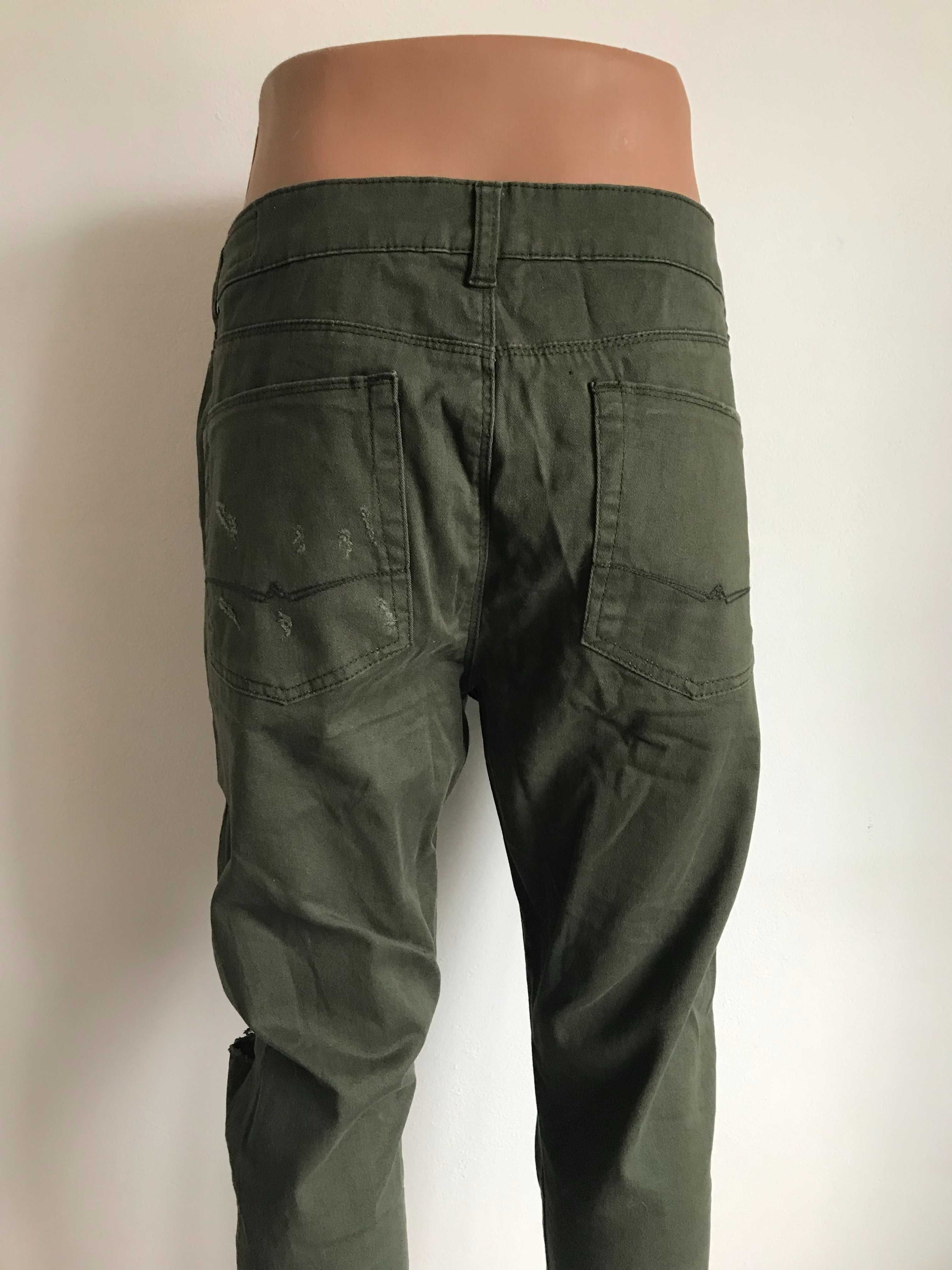 Nowe rurki spodnie dziury material meskie zielone khaki L