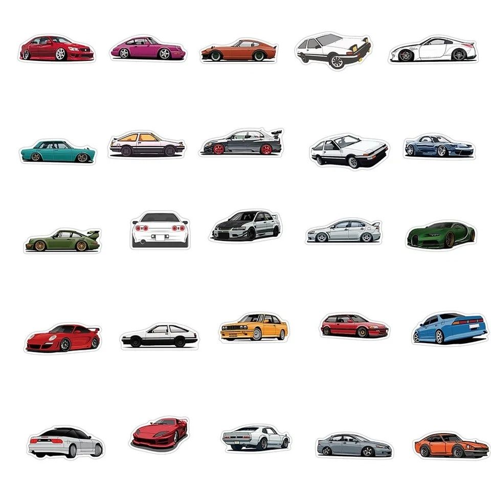 Conjunto de 50 autocolantes Carros Retro