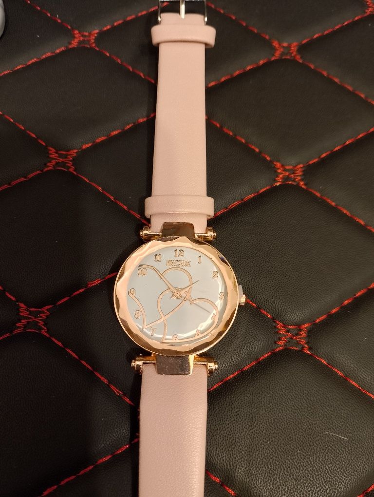 Portfel damski+zegarek w kolorze pudrowy róż